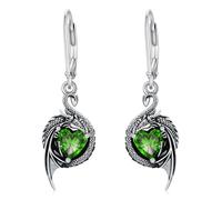 LONAGO Pendientes de Dragón para Mujer Plata de ley 925 Dragón con Corte de Corazón Piedra de Nacimiento Pendientes Colgantes (Agosto)