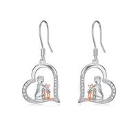 LONAGO Pendientes de Gato para Mujer Plata de Ley 925 Niña Tenencia Lindo Gato Pendientes Colgantes Joyas