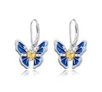 LONAGO Pendientes de Mariposa para Mujer Plata de ley 925 Mariposa Azul con Corazón Piedra del Zodíaco Gota Pendientes (Noviembre)