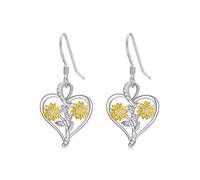 LONAGO Pendientes Girasol para Mujer Plata de Ley 925 Eres mi Sol Dos Girasoles Pendientes Colgantes Joyas