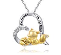 LONAGO Plata de Ley 925 Collar de Zorro Siempre en Mi Corazón Madre e Hijo Lindo Zorro Colgante Collar Joyería para Mujer