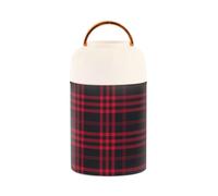 Lonchera aislada al vacío de acero inoxidable con patrón navideño rojo y negro para mantener la comida caliente con cuchara para helado infantil, 17 onzas