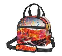 Lonchera colorida con teclado de piano, notas musicales, para hombres y mujeres, lonchera de gran capacidad, reutilizable, aislada, con correa ajustable para el hombro, lonchera para adultos