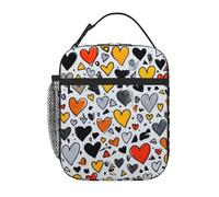 Lonchera con corazones de colores dispuestos en una fila para mujer, bolsa de poliéster para picnic, trabajo, viajes, playa o senderismo, bolsa de almuerzo aislada