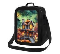 Lonchera con diseño de castillo de calabaza para la noche de Halloween, bolsa térmica reutilizable a prueba de fugas para hombres y mujeres, ideal para la oficina, el trabajo, la escuela, la playa o p