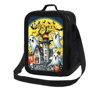 Lonchera con diseño de castillo y luna llena para la noche de Halloween, bolsa térmica reutilizable a prueba de fugas para hombres y mujeres, ideal para la oficina, el trabajo, la escuela, la playa o
