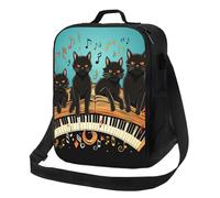 Lonchera con diseño de gatos tumbados en el teclado del piano, para mujeres, hombres y adultos, bolsas de almuerzo aisladas, a prueba de fugas, contenedor de almuerzo reutilizable con correa de hombro