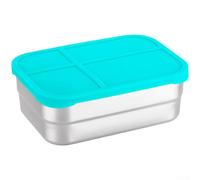 Lonchera de acero inoxidable, 720 ml con tapa de silicona 304 rectangular, contenedor sellado para refrigerios frescos (azul claro)