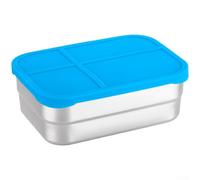 Lonchera de acero inoxidable, 720 ml con tapa de silicona 304 rectangular, recipiente sellado para aperitivos (azul)