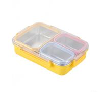 Lonchera de acero inoxidable de tres compartimentos con tapas selladas de silicona a prueba de fugas, diseñada para un transporte seguro y limpio de comidas sin derrames ni mezclas (amarillo)