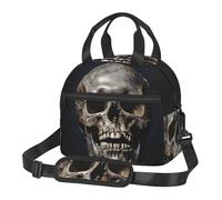Lonchera de calavera de la muerte para hombres y mujeres, lonchera de gran capacidad, reutilizable, aislada, con correa ajustable para el hombro, lonchera para adultos