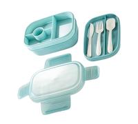 Lonchera de plástico con doble compartimento tipo bento extraíble, ideal for la escuela y picnic. Incluye vajilla y tazón for sopa.