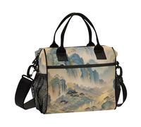 Lonchera de poesía de paisaje para mujer con soporte para botellas, bolsa térmica aislada con correa para el hombro, bolsas de almuerzo para adultos, para mujeres y viajes