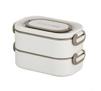 Lonchera dividida de acero inoxidable con diseño a prueba de fugas para preparar comidas y comer (2 capas color blanco marrón)