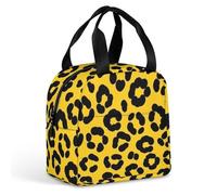 Lonchera informal de moda para mujer con bolsillos de almacenamiento, ligera, con estampado de piel de guepardo y leopardo en color amarillo, y cómoda bolsa térmica para la oficina y uso diario.