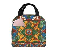 Lonchera mexicana de azulejos de cerámica para mujeres y hombres, lonchera aislada, reutilizable, a prueba de fugas, con bolsillos laterales, contenedores de alimentos, bolsa de comida grande para el