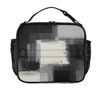 Lonchera para hombre, resistente al agua, con asa, bolsas aisladas para picnic, senderismo, camping, pintura artística de tinta negra, blanca y gris