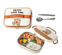 Lonchera Para Niños - Juego De Lonchera Portátil De Acero Inoxidable | Lindos Contenedores De Almacenamiento De Alimentos Con Dibujos De Animales Con Cubiertos Y Bolsa De Transporte (Carpincho)