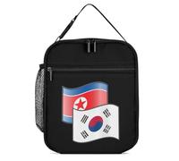 Lonchera portátil con estampado de banderas de Corea del Norte y Corea del Sur con asa desmontable para viajes, trabajo, picnic