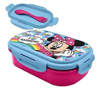 Lonchera rectangular con tenedor de Minnie Mouse, dos compartimentos, a prueba de fugas, apta para microondas y sin BPA, adecuada para niños de 3 años en adelante, tamaño: 21 cm