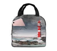 Loncheras aisladas para hombres y mujeres, trabajo, 3D Lighthouse in the Surf, bolsa térmica suave aislada para viajes, lonchera pequeña para adultos para hombres y mujeres, bolsa de almuerzo para