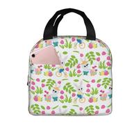 Loncheras aisladas para hombres y mujeres, trabajo, diseño de dibujos animados, lindo conejo, tulipán, bolsa térmica suave aislada para viajes, resistente al agua, lonchera pequeña para adultos, para