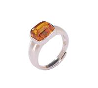 LONDAEE Anillo cuadrado de ámbar natural con incrustaciones de plata S925 (apertura ajustable) para mujer, Ámbar, Sin piedras preciosas