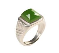 LONDAEE Anillo cuadrado de jaspe hetiano natural con incrustaciones de plata S925 (apertura ajustable) para mujer, 3, Jade, Sin piedras preciosas