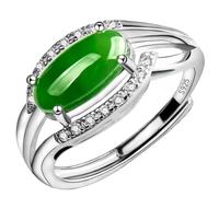LONDAEE Anillo de jade con incrustaciones de plata S925 con incrustaciones de jaspe hetiano natural ovalado, cara de huevo, espinacas (apertura ajustable) para mujer 2, Jade, Sin piedras preciosas