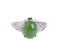 LONDAEE Anillo de jade con incrustaciones de plata S925 con incrustaciones de jaspe hetiano natural ovalado, cara de huevo, espinacas (apertura ajustable) para mujer, talla 4, Jade, Sin piedras