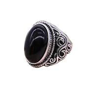 LONDAEE Anillo de jade de plata S925 con incrustaciones de ágata de calcedonia negra natural (apertura ajustable) para mujer, Jade, Sin piedras preciosas