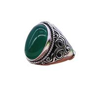 LONDAEE Anillo de jade de plata S925 con incrustaciones de ágata de calcedonia verde natural (apertura ajustable) para mujer, Jade, Sin piedras preciosas