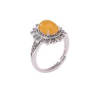LONDAEE Anillo de jade de plata S925 con incrustaciones de cera de abeja natural con cara de huevo y girasol (apertura ajustable) para mujer, Cera de abejas, Sin piedras preciosas