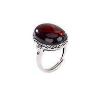 LONDAEE Anillo de plata S925 con incrustaciones de ámbar rojo natural con cara de huevo (apertura ajustable) anillo de jade para mujer 2, Ámbar rojo, Sin piedras preciosas