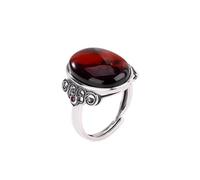 LONDAEE Anillo de plata S925 con incrustaciones de ámbar rojo natural con cara de huevo (apertura ajustable) anillo de jade para mujer, Ámbar rojo, Sin piedras preciosas