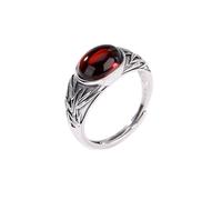 LONDAEE Anillo de plata S925 con incrustaciones de bambú rojo natural (apertura ajustable) anillo de jade para mujer, Ámbar rojo, Sin piedras preciosas