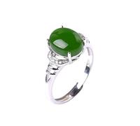 LONDAEE Anillo de plata S925 con incrustaciones de jaspe hetiano natural con cara de huevo ovalado, color verde espinaca (apertura ajustable), anillo VJade para mujer, talla 4, Jade, Sin piedras