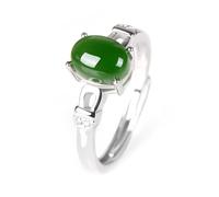 LONDAEE Anillo de plata S925 con incrustaciones de jaspe hetiano natural con cara de huevo y espinaca verde (apertura ajustable) anillo de jade para mujer, talla 6, Jade, Sin piedras preciosas