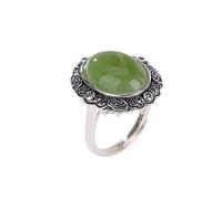 LONDAEE Anillo ovalado de jaspe hetiano natural con incrustaciones de plata S925 (apertura ajustable) para mujer 2, Jade, Sin piedras preciosas
