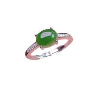 LONDAEE Anillo ovalado de plata S925 con incrustaciones de jaspe hetiano natural, con cara de huevo, espinacas verdes (apertura ajustable) para mujer, 3, Jade, Sin piedras preciosas