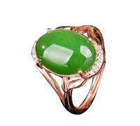 LONDAEE Anillo ovalado de plata S925 con incrustaciones de jaspe hetiano natural verde espinaca (apertura ajustable) anillo de jade para mujer, talla 7, Jade, Sin piedras preciosas