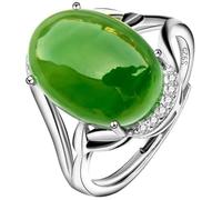 LONDAEE Anillo ovalado de plata S925 con incrustaciones de jaspe hetiano natural verde espinaca (apertura ajustable) anillo de jade para mujer, talla 6, Jade, Sin piedras preciosas