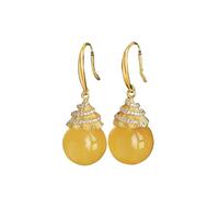 LONDAEE Pendientes de plata S925 con incrustaciones de cera de abeja natural, aceite de pollo, color amarillo jade para mujer 1, Large, Cera de abejas, Sin piedra preciosa