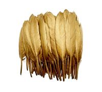 LONDGEN 50 plumas de ganso naturales de 4 a 6 pulgadas para manualidades, bodas, hogar, fiestas, decoración de plumas doradas y caja de regalo (dorado)