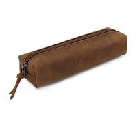 Londo Cuero de la Genuino Estuche con cierre de cremallera, Bolsa de la Bolígrafos (Cinnamon)