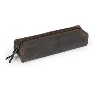 Londo Cuero Genuino Estuche para cosméticos, lápiz y bolígrafo con Cremallera de Cuero Genuino, Estuche para papelería, Unisex