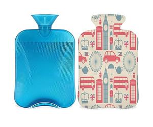 Londo - Bolsa de agua caliente con funda esponjosa, 2 L, gran capacidad, bolsa de agua para noches acogedoras, alivio del dolor, espalda, cuello y hombros