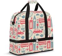 Londo - Bolsa de viaje plegable con funda para carrito de 47 l, bolsa de viaje con funda para carrito de transporte, bolsa de hombro separada para deportes, gimnasio, viajes, multicolor, 47L, Bolsa de