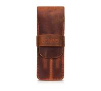 Londo Estuche de Piel Genuina para Lápices y Bolígrafos con Cierre de Solapa, Dos Compartimentos, Unisex