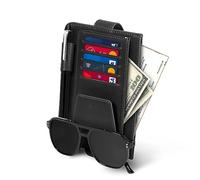 Londo Organizador Visera Coche Cuero, 5 Ranuras Tarjetas, Bolsillo Gafas, Minimalista 15x11.5x1 cm - Negro, Marrón, Gris